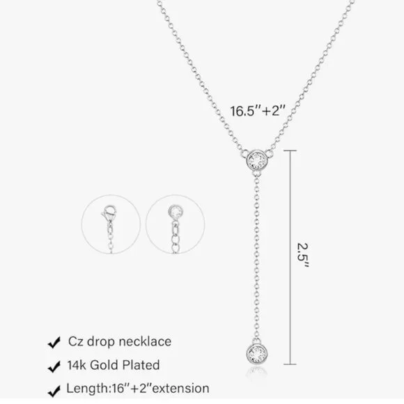 Y-shaped Silver Necklace w/CZ - Picture 3 of 3